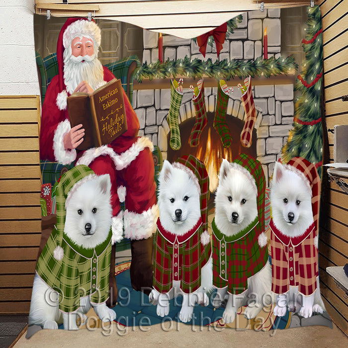 Christmas Cozy Holiday Fire Tails American Eskimo Dogs Quilt