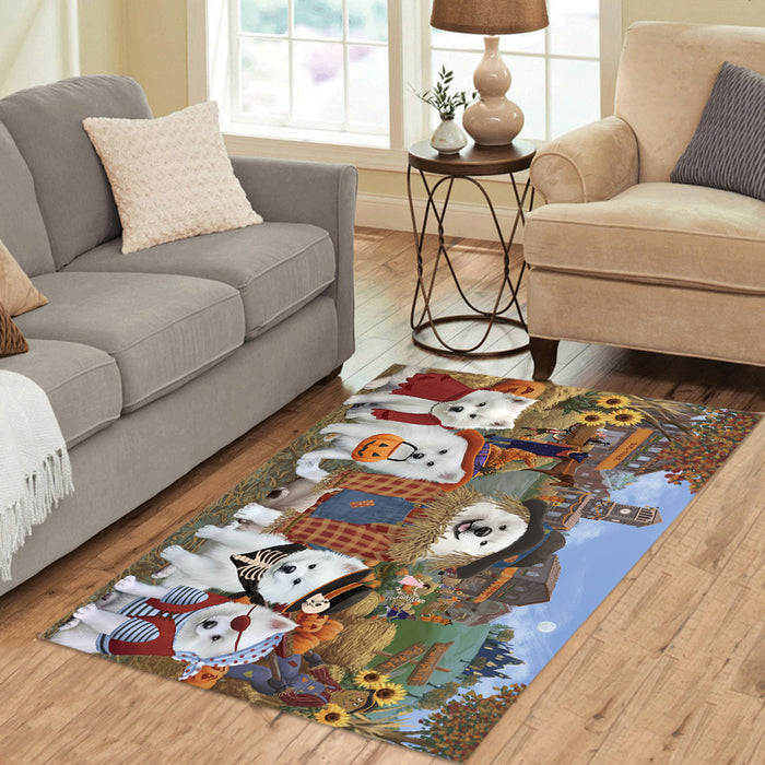 Halloween 'Round Town and Fall Pumpkin Scarecrow Both American Eskimo Dogs Area Rug