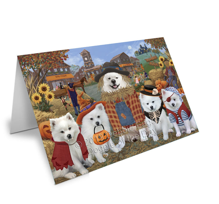 Halloween 'Round Town American Eskimo Dogs Handmade Artwork Assorted Pets Greeting Cards and Note Cards with Envelopes for All Occasions and Holiday Seasons GCD77726
