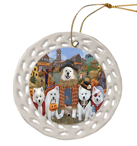 Halloween 'Round Town American Eskimo Dogs Ceramic Doily Ornament DPOR57460