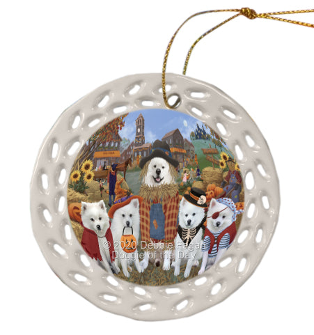 Halloween 'Round Town American Eskimo Dogs Doily Ornament DPOR59413