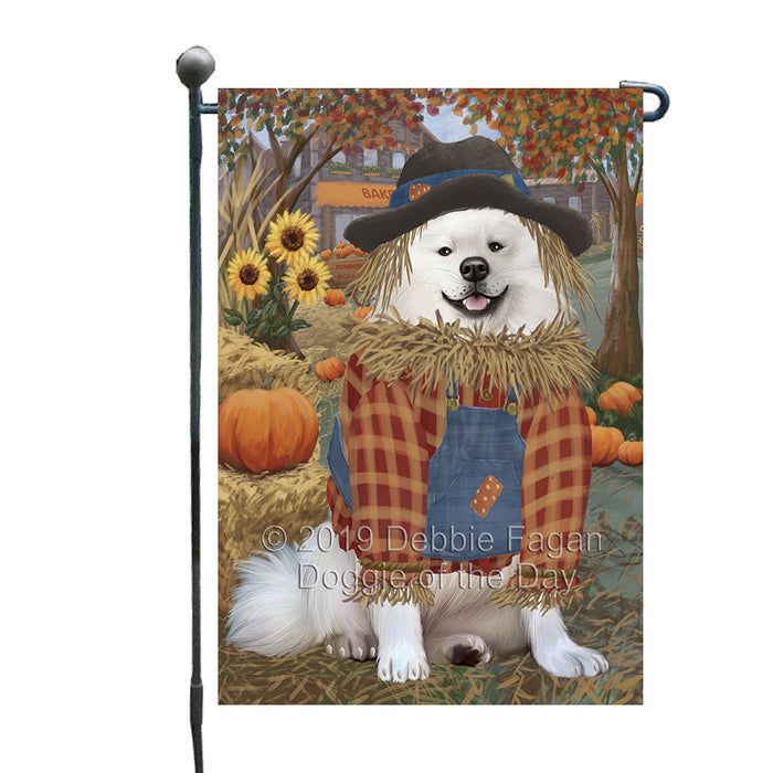 Halloween 'Round Town And Fall Pumpkin Scarecrow Both American Eskimo Dogs Garden Flag GFLG65621