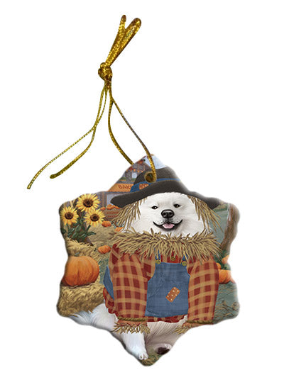 Fall Pumpkin Scarecrow American Eskimo Dogs Star Porcelain Ornament SPOR57521