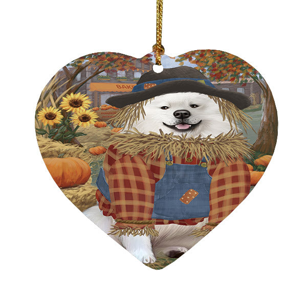 Fall Pumpkin Scarecrow American Eskimo Dogs Heart Christmas Ornament HPOR57521