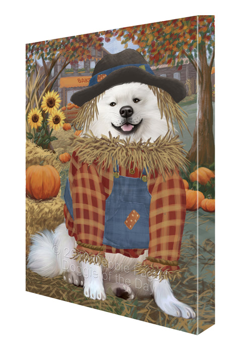 Halloween 'Round Town And Fall Pumpkin Scarecrow Both American Eskimo Dogs Canvas Print Wall Art Décor CVS139778