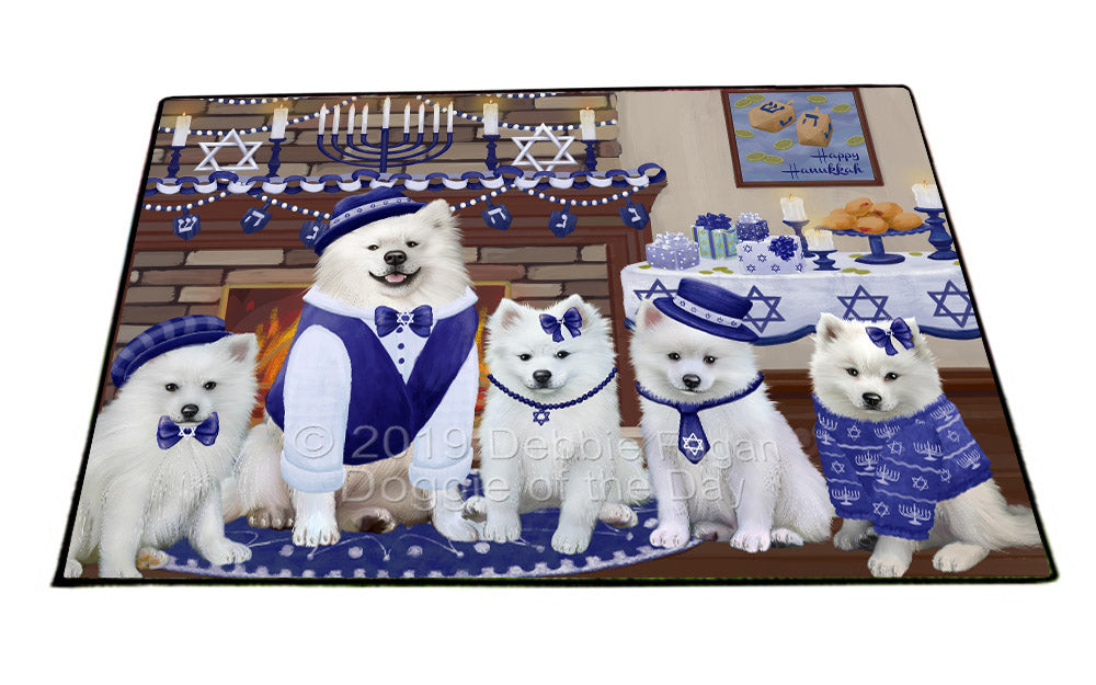 Happy Hanukkah Family and Happy Hanukkah Both American Eskimo Dogs Floormat FLMS54008