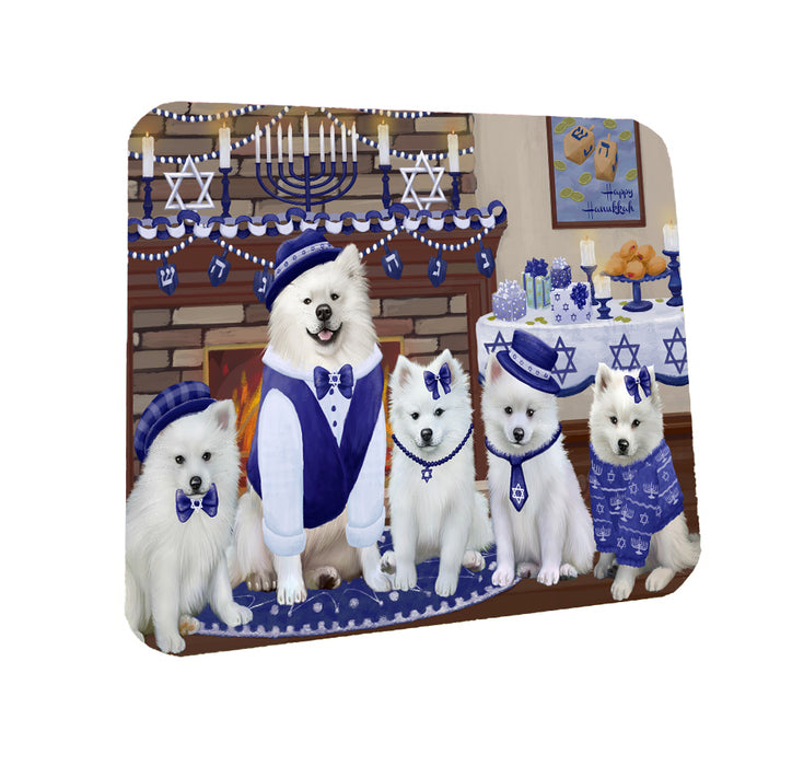 Happy Hanukkah Family American Eskimo Dogs Coasters Set of 4 CSTA57538