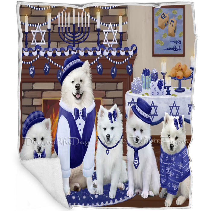Happy Hanukkah Family and Happy Hanukkah Both American Eskimo Dogs Blanket BLNKT140204