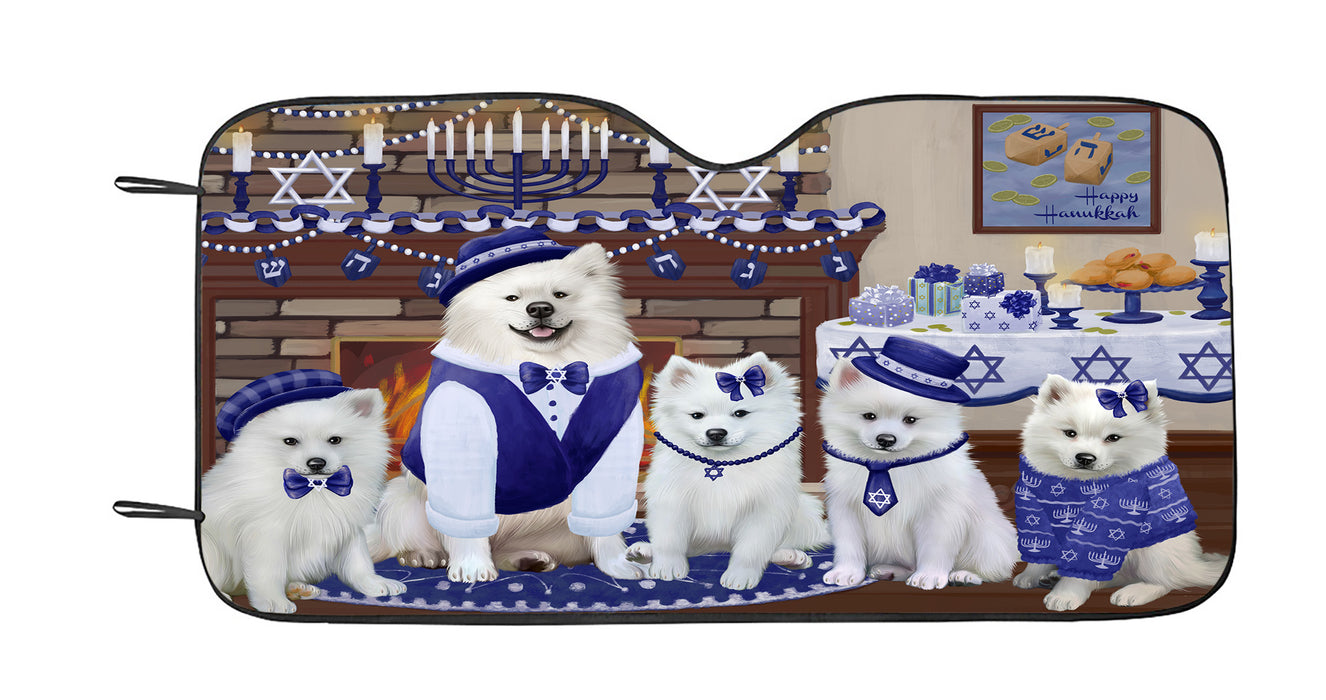 Happy Hanukkah Family American Eskimo Dogs Car Sun Shade