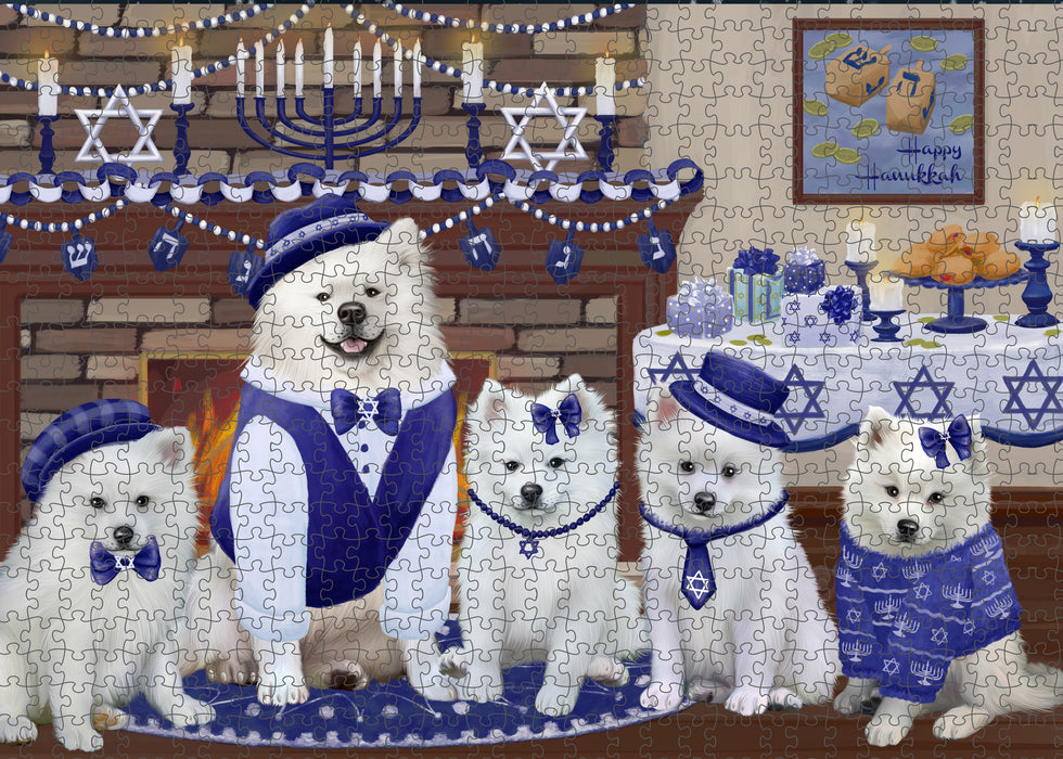 Happy Hanukkah Family and Happy Hanukkah Both American Eskimo Dogs Puzzle with Photo Tin PUZL96636