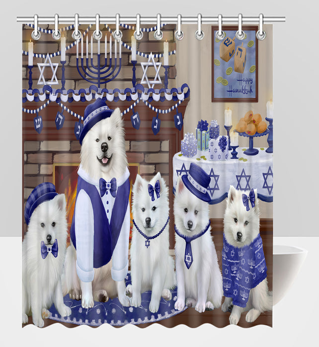 Happy Hanukkah Family American Eskimo Dogs Shower Curtain