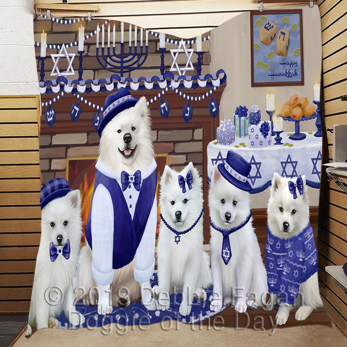 Happy Hanukkah Family and Happy Hanukkah Both American Eskimo Dogs Quilt