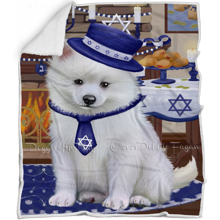 Happy Hanukkah Family and Happy Hanukkah Both American Eskimo Dog Blanket BLNKT139700