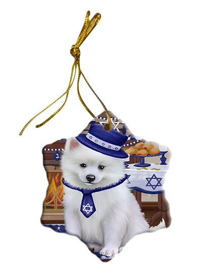 Happy Hanukkah American Eskimo Dog Star Porcelain Ornament SPOR57638