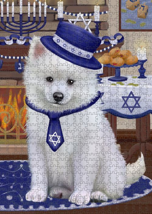 Happy Hanukkah Family and Happy Hanukkah Both American Eskimo Dog Puzzle with Photo Tin PUZL96860