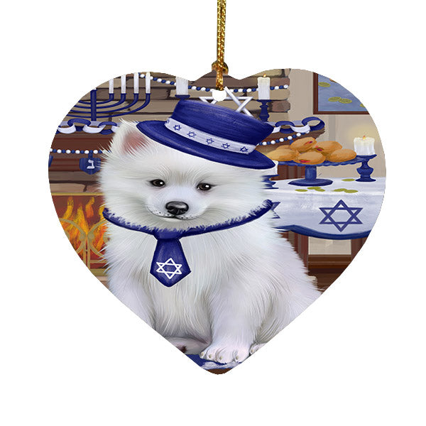 Happy Hanukkah American Eskimo Dog Heart Christmas Ornament HPOR57638