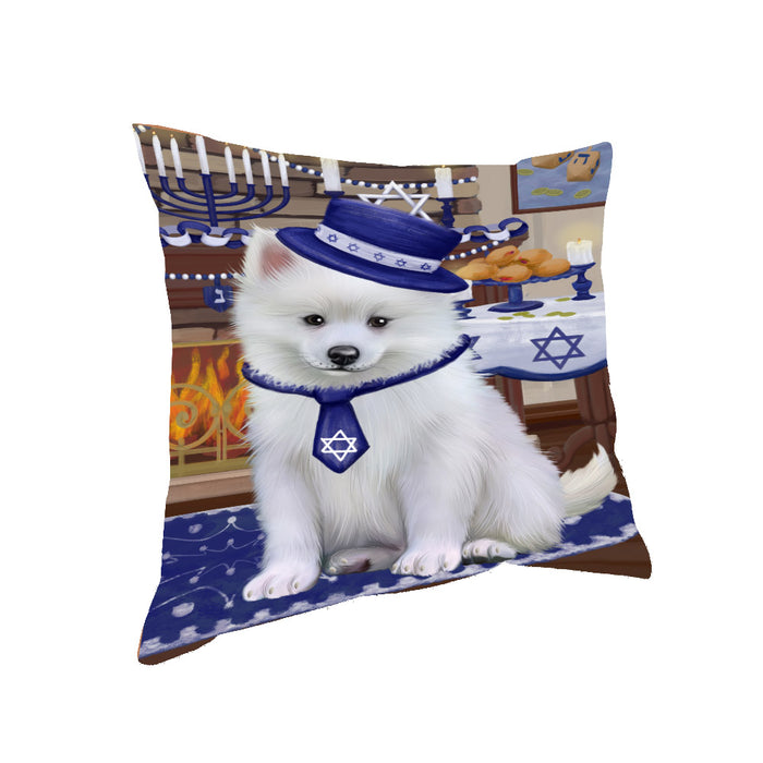 Happy Hanukkah Family and Happy Hanukkah Both American Eskimo Dog Pillow PIL82952