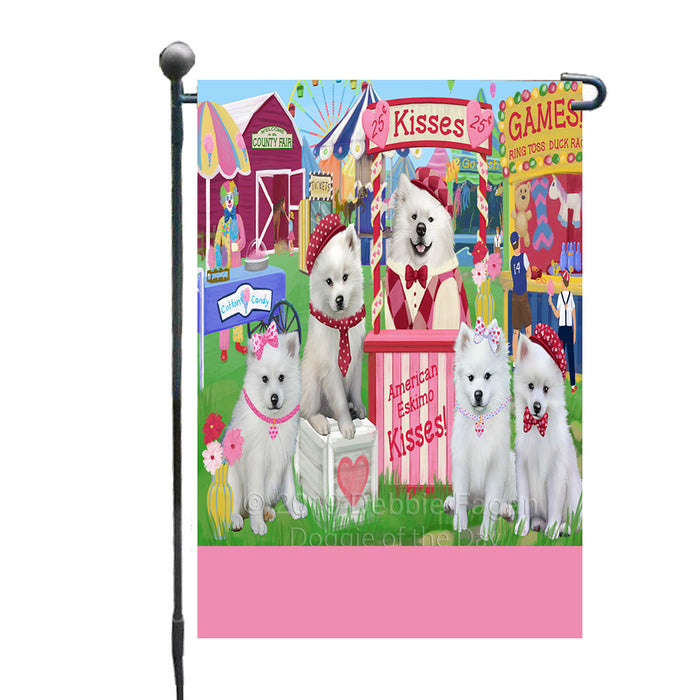 Personalized Carnival Kissing Booth American Eskimo Dogs Custom Garden Flag GFLG64246