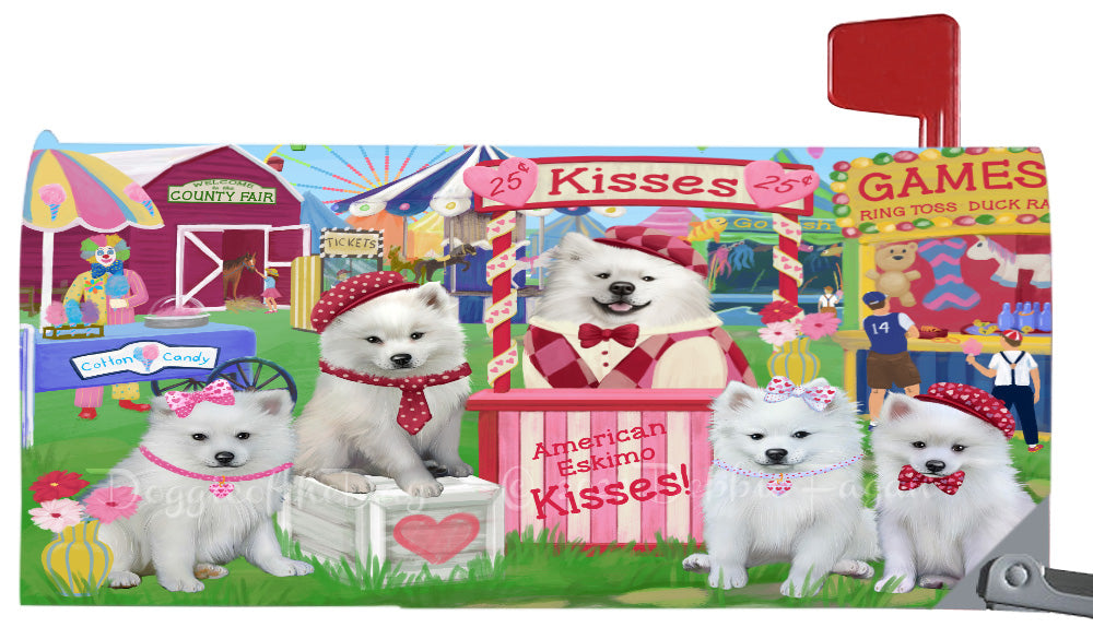 Carnival Kissing Booth American Eskimo Dogs Magnetic Mailbox Cover Both Sides Pet Theme Printed Decorative Letter Box Wrap Case Postbox Thick Magnetic Vinyl Material