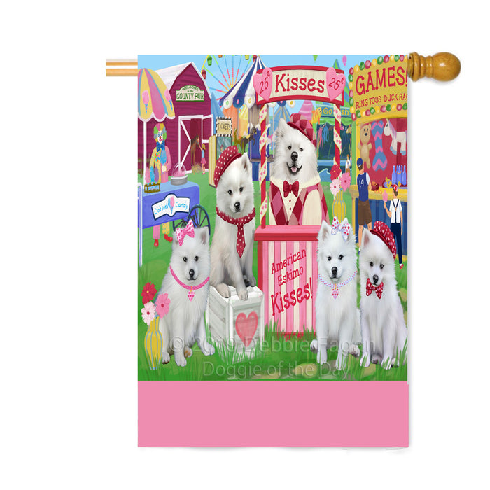 Personalized Carnival Kissing Booth American Eskimo Dogs Custom House Flag FLG63570