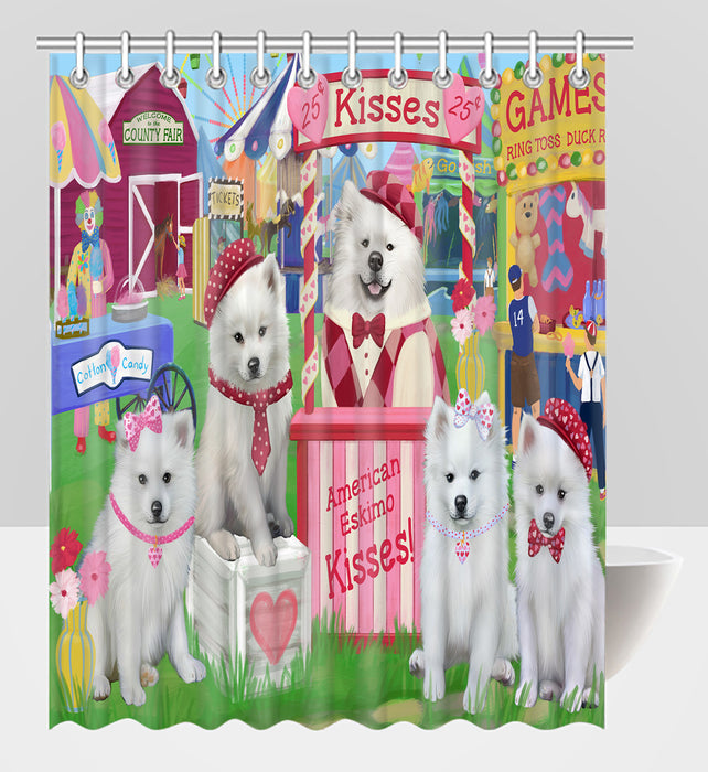 Carnival Kissing Booth American Eskimo Dogs Shower Curtain