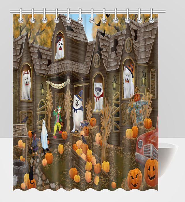 Haunted House Halloween Trick or Treat American Eskimo Dogs Shower Curtain