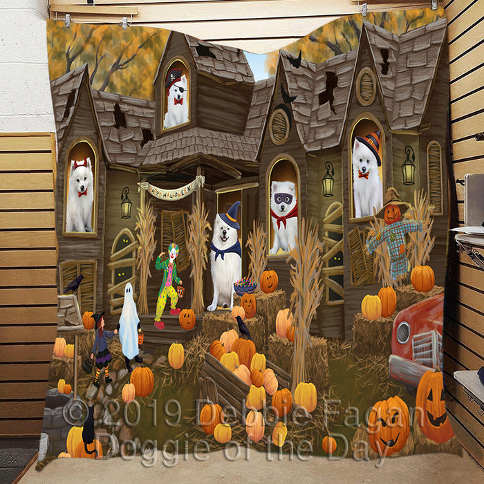 Haunted House Halloween Trick or Treat American Eskimo Dogs Quilt