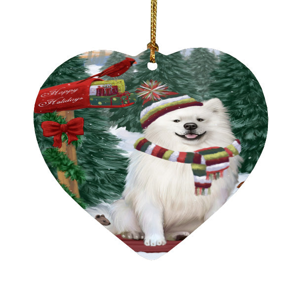 Christmas Woodland Sled American Eskimo Dog Heart Christmas Ornament HPORA59378