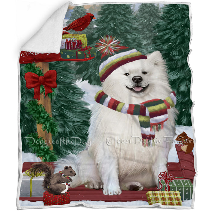 Merry Christmas Woodland Sled American Eskimo Dog Blanket BLNKT142667