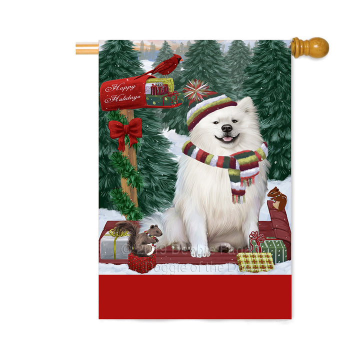 Personalized Merry Christmas Woodland Sled American Eskimo Dog Custom House Flag FLG-DOTD-A61522