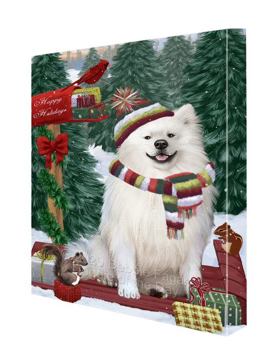 Christmas Woodland Sled American Eskimo Dog Canvas Wall Art - Premium Quality Ready to Hang Room Decor Wall Art Canvas - Unique Animal Printed Digital Painting for Decoration CVS544
