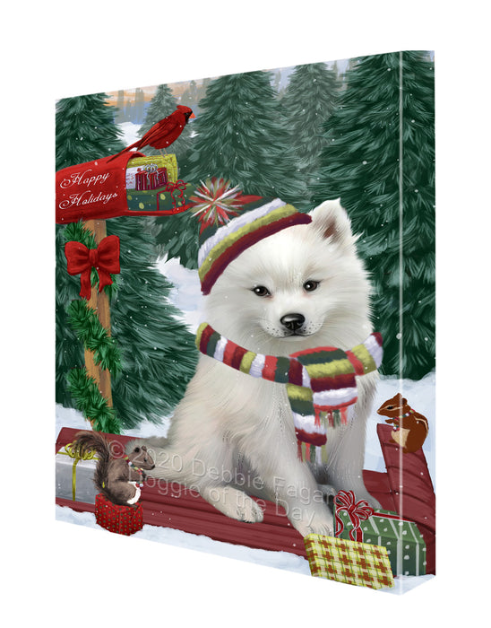Christmas Woodland Sled American Eskimo Dog Canvas Wall Art - Premium Quality Ready to Hang Room Decor Wall Art Canvas - Unique Animal Printed Digital Painting for Decoration CVS545