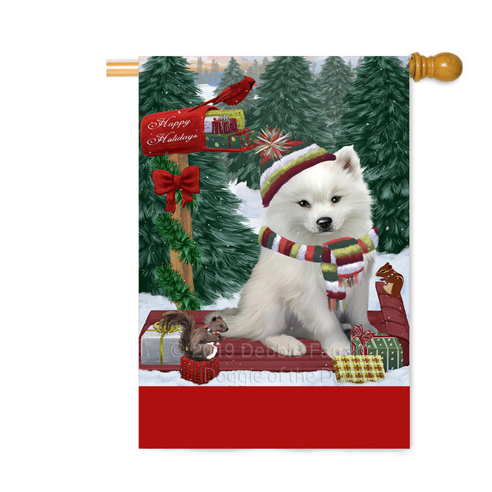 Personalized Merry Christmas Woodland Sled American Eskimo Dog Custom House Flag FLG-DOTD-A61523