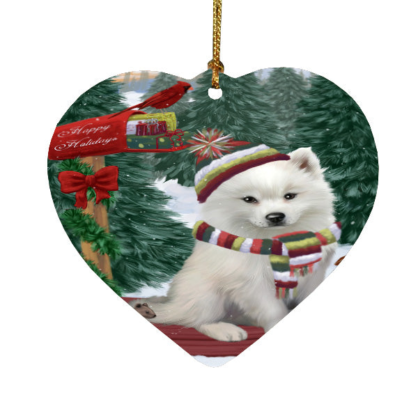 Christmas Woodland Sled American Eskimo Dog Heart Christmas Ornament HPORA59379