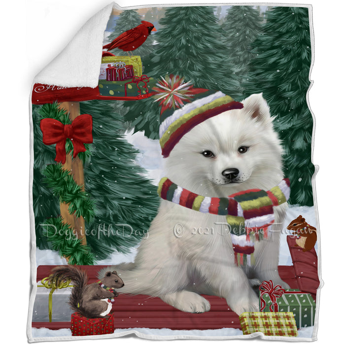Merry Christmas Woodland Sled American Eskimo Dog Blanket BLNKT142668