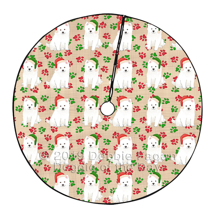 Christmas Paw Print American Eskimo Dogs Tree Skirt