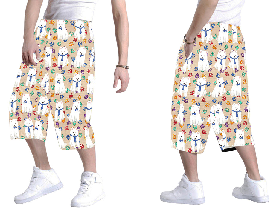 Rainbow Paw Print American Eskimo Dogs Blue All Over Print Men's Baggy Shorts