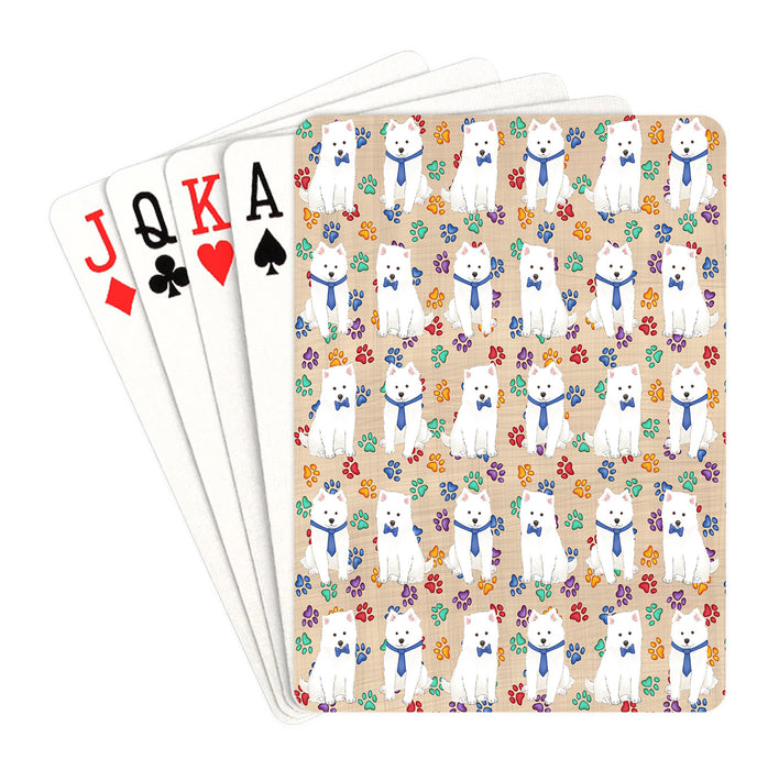 Rainbow Paw Print American Eskimo Dogs Blue Playing Card Decks