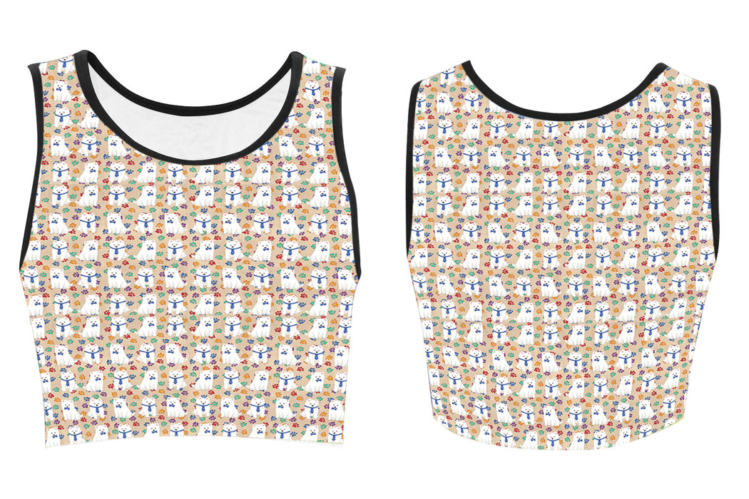 Rainbow Paw Print American Eskimo Dogs Blue Women's Crop Top