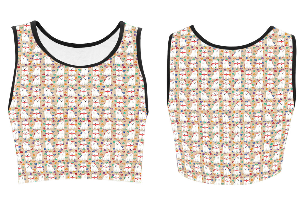 Rainbow Paw Print American Eskimo Dogs Red Women's Crop Top