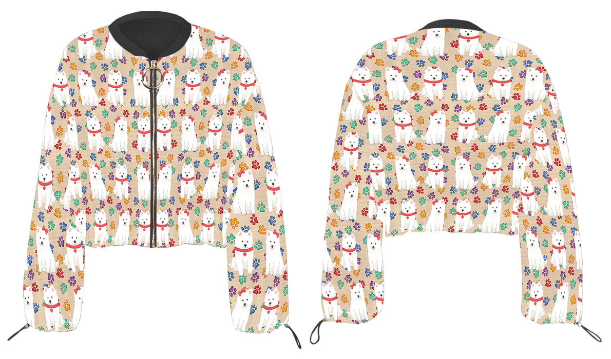 Rainbow Paw Print American Eskimo Dogs Cropped Chiffon Women's Jacket WH50472