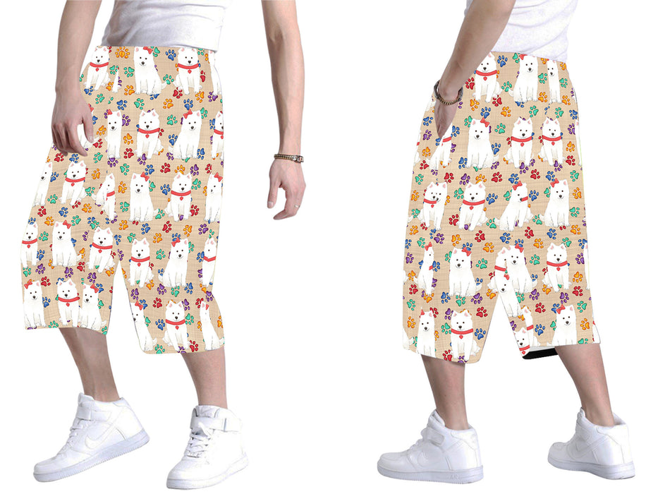 Rainbow Paw Print American Eskimo Dogs Red All Over Print Men's Baggy Shorts