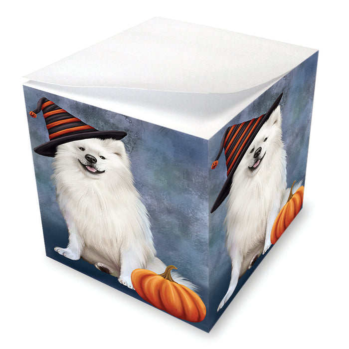 Happy Halloween American Eskimo Dog Wearing Witch Hat with Pumpkin Note Cube NOC56561
