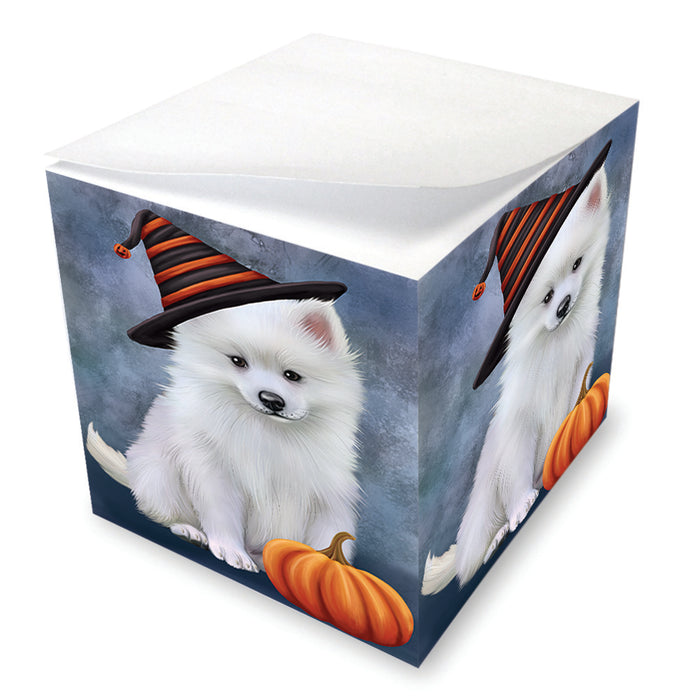 Happy Halloween American Eskimo Dog Wearing Witch Hat with Pumpkin Note Cube NOC56562