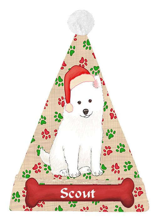 Pet Name Personalized Christmas Paw Print American Eskimo Dogs Santa Hat