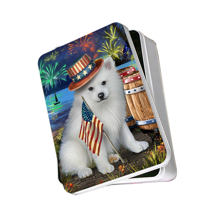 4th of July Independence Day Fireworks American Eskimo Dog at the Lake Photo Storage Tin PITN50907
