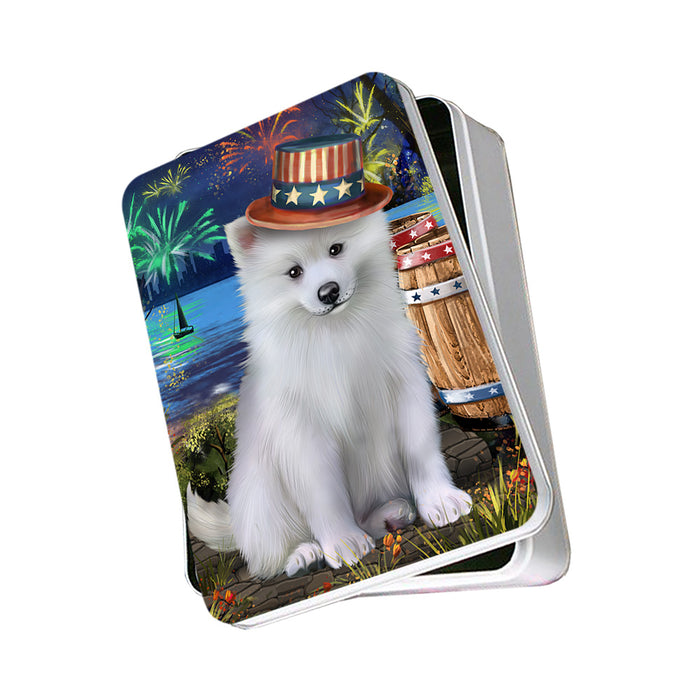 4th of July Independence Day Fireworks American Eskimo Dog at the Lake Photo Storage Tin PITN50909