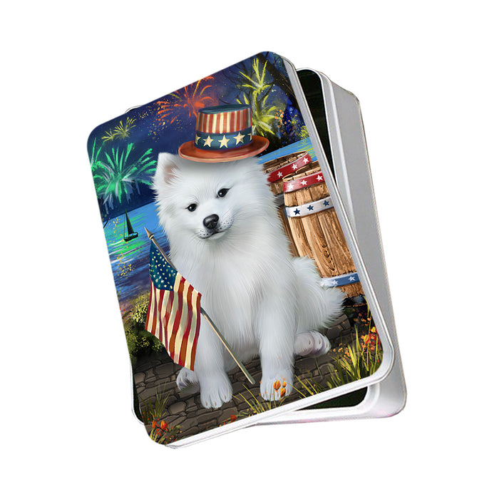 4th of July Independence Day Fireworks American Eskimo Dog at the Lake Photo Storage Tin PITN50910