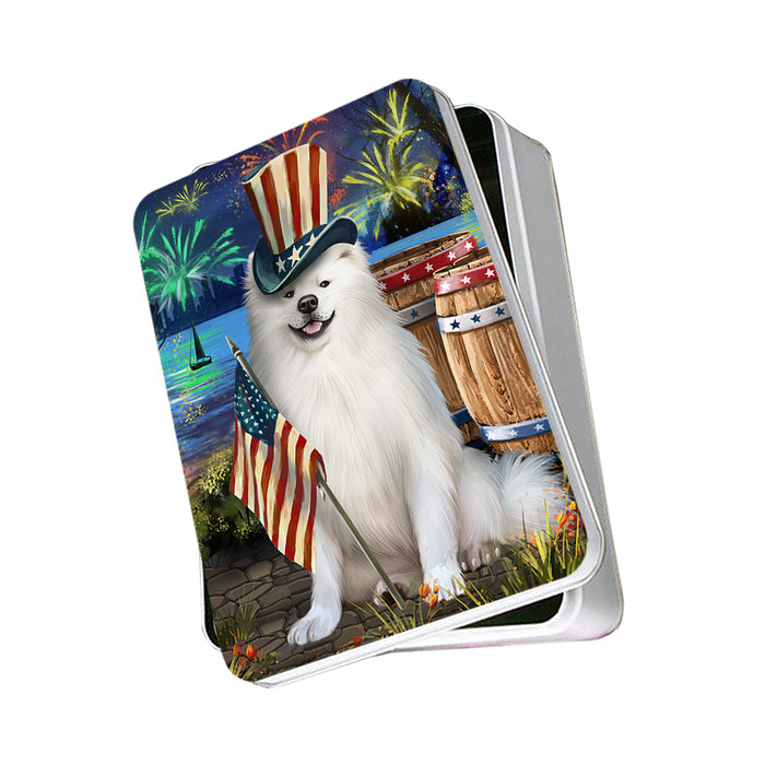 4th of July Independence Day Fireworks American Eskimo Dog at the Lake Photo Storage Tin PITN50911