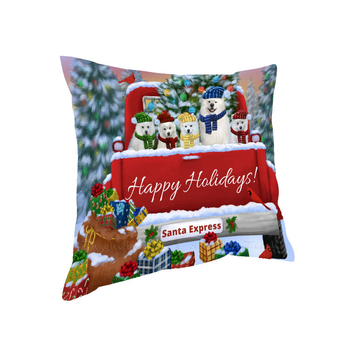 Christmas Red Truck Travlin Home for the Holidays American Eskimo Dogs Pillow with Top Quality High-Resolution Images - Ultra Soft Pet Pillows for Sleeping - Reversible & Comfort - Ideal Gift for Dog Lover - Cushion for Sofa Couch Bed - 100% Polyester